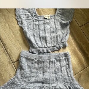 Gray Knit Crop Top and Skirt Set